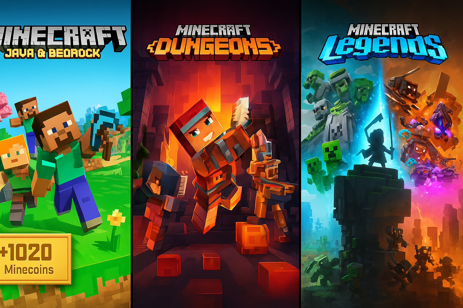 Minecraft Triple Bundle - Java & Bedrock + Dungeons + Legends PC